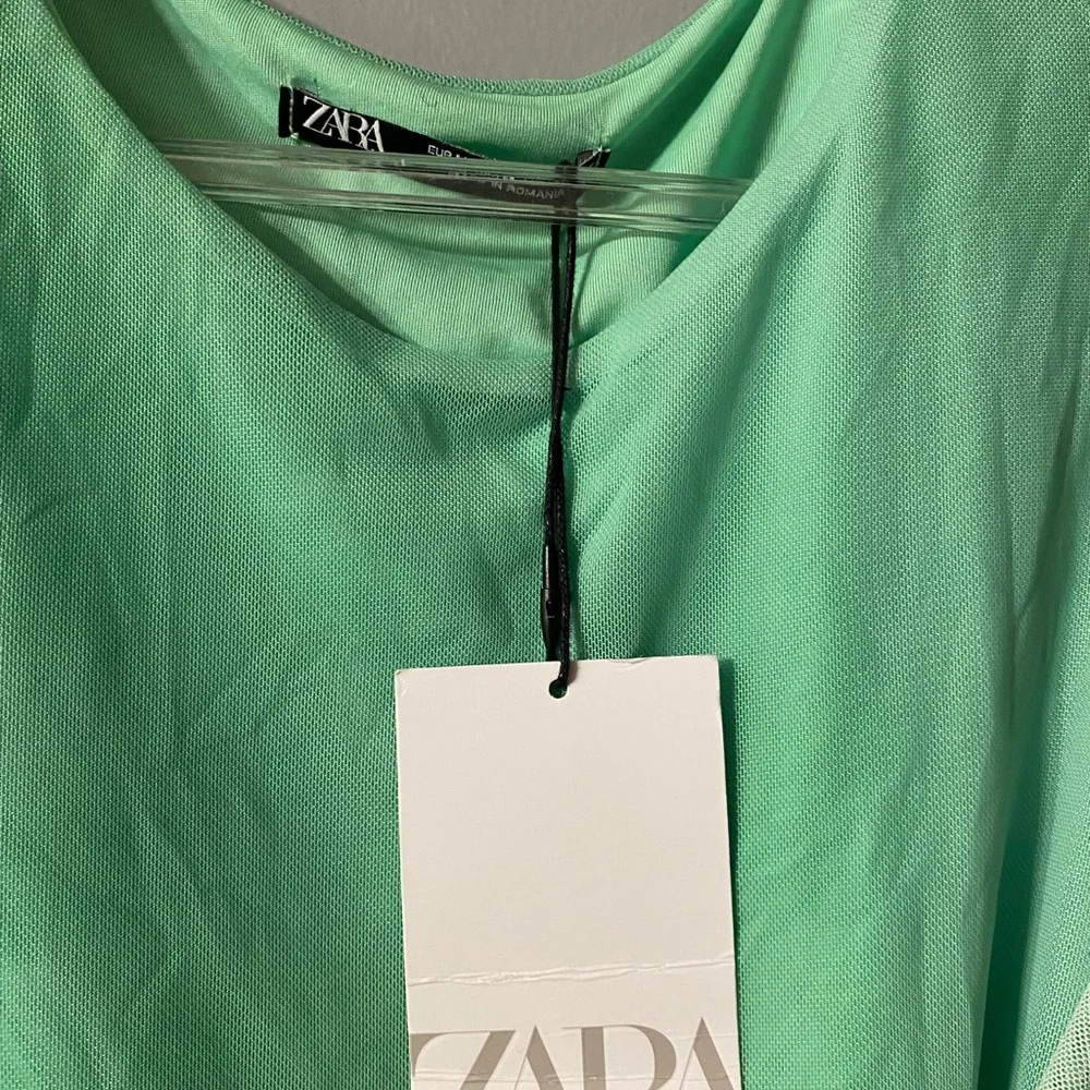 NWT Zara dress us med Green Party/cocktail mesh overlay NWT made in Romania - Picture 14 of 15